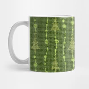 Light Green Christmas Trees on Dark Green Burlap Cloth Mug